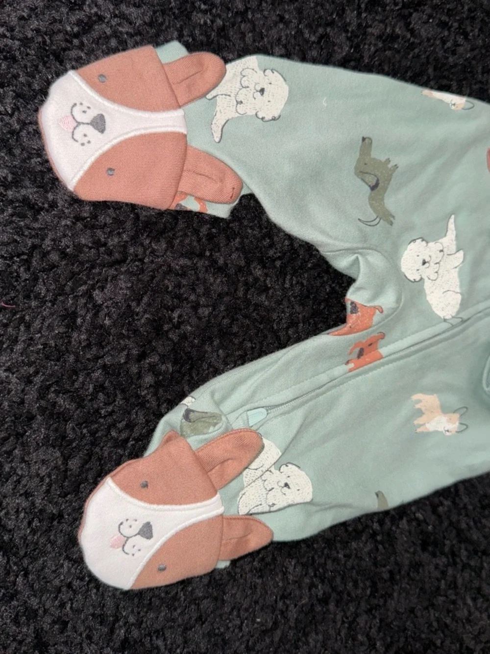 Carter's Sage Green Animal Print Footed One-Piece with Puppy Feet